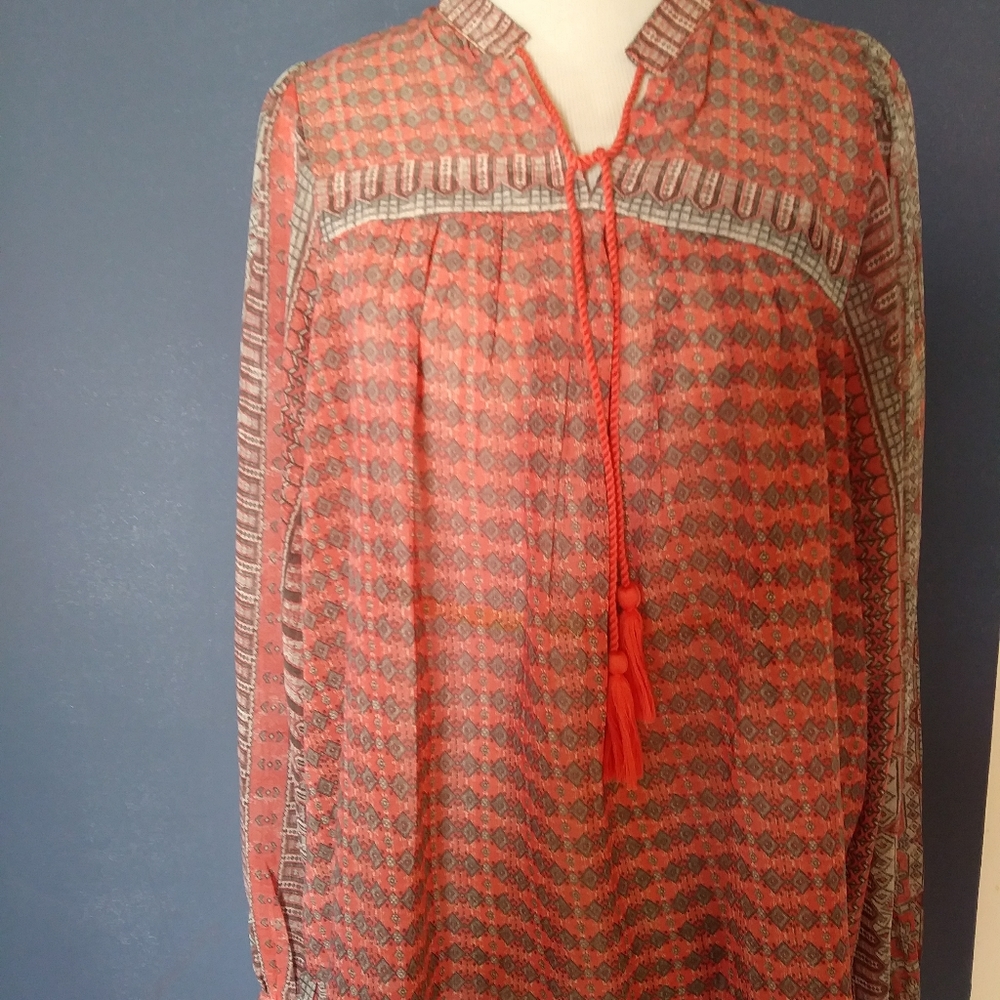 Lucky Brand Diamond Geo Print Peasant Blouse